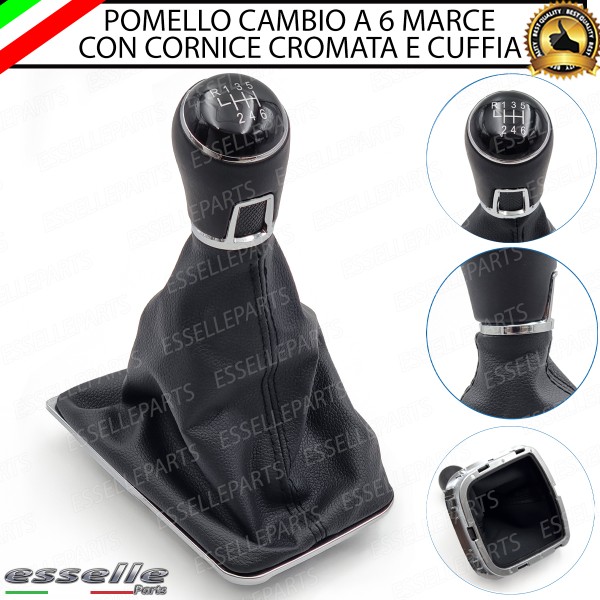 Pomello Del Cambio Cuffia VW Polo 6R 6C 6 Marce Similpelle Nera Cornice Cromata