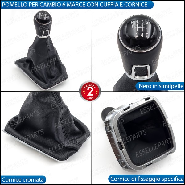 Pomello Del Cambio Cuffia VW Polo 6R 6C 6 Marce Similpelle Nera Cornice Cromata