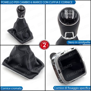 Pomello Del Cambio Cuffia VW Polo 6R 6C 6 Marce Similpelle Nera Cornice Cromata