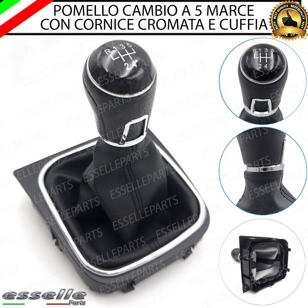 Pomello Del Cambio Cuffia VW Golf MK6 5 Marce Similpelle Nero e Cromato