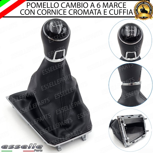 Pomello Del Cambio Cuffia VW Golf 7 6 Marce Similpelle Nera Cornice Cromata