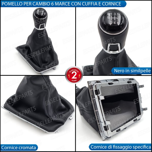 Pomello Del Cambio Cuffia VW Golf 7 6 Marce Similpelle Nera Cornice Cromata