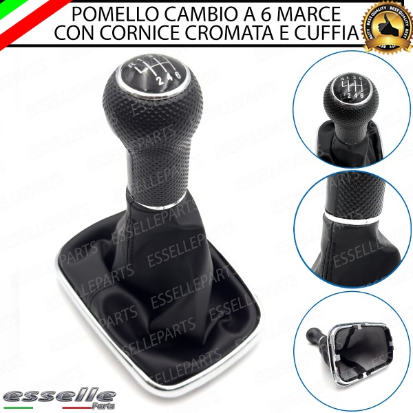 Pomello Del Cambio Cuffia VW Bora 6 Marce Similpelle Nero e Cromato