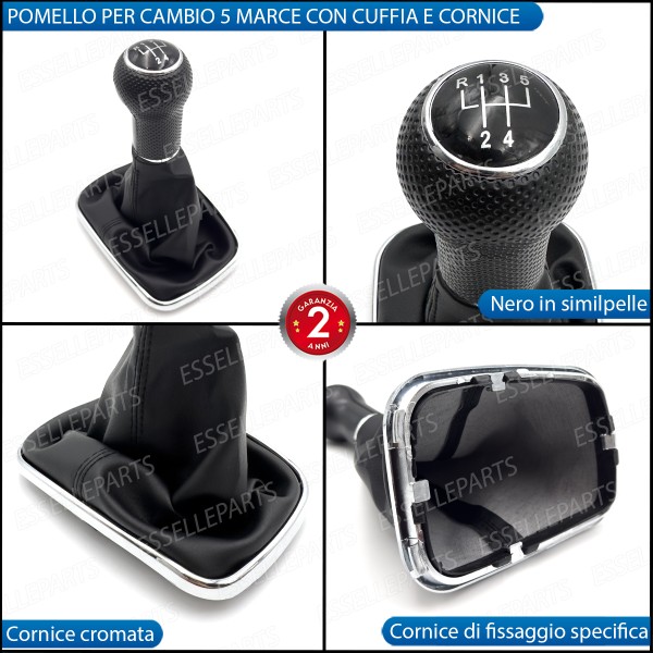 Pomello Del Cambio Cuffia VW Golf MK4 5 Marce Similpelle Nero e Cromato