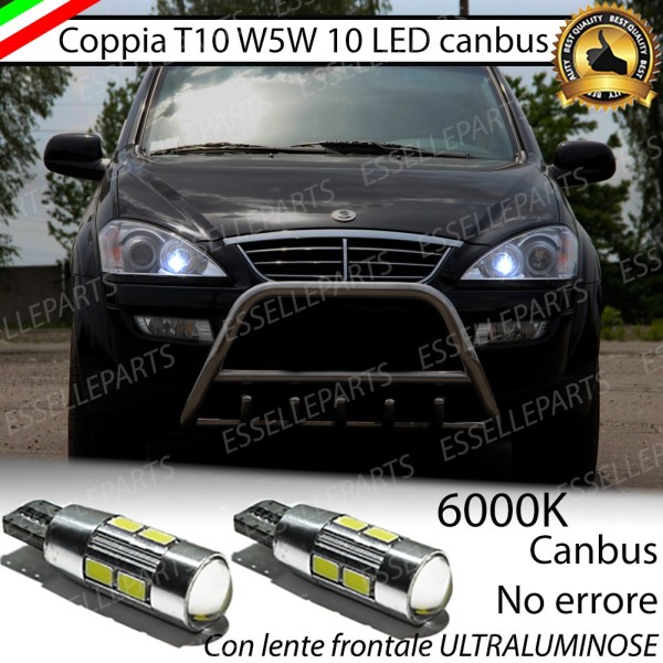 Coppia Lampade T10 W5W LED canbus con lente frontale per luci di posizione per Ssangyong Kyron