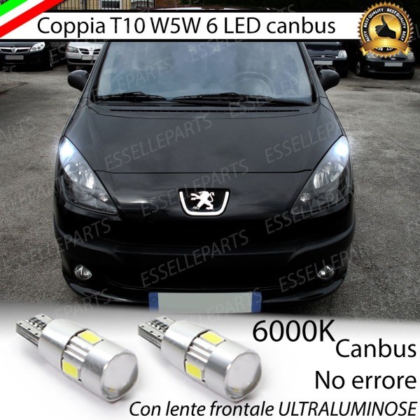 Coppia Lampade T10 W5W LED canbus con lente frontale per luci di posizione per Peugeot 1007