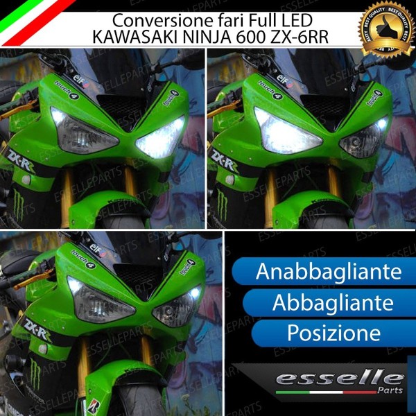 Conversione Fari Full LED per Kawasaki Ninja 600 ZX al 6RR dal 2005 al 2006 6000 Lumen 6000K bianco
