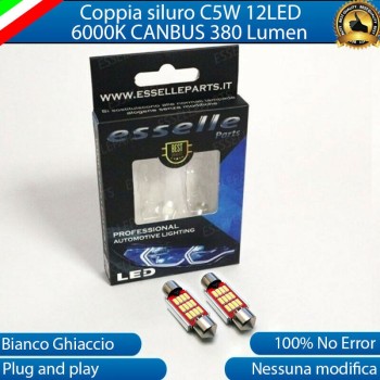 Coppia Lampade LED Siluro da 12 LED Canbus 36mm 6000K bianco ghiaccio