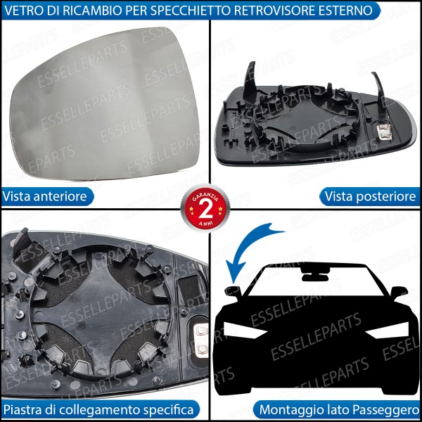 Specchietto Audi A1 8X Dal 2015 Vetro Specchio Retrovisore Destro Termico
