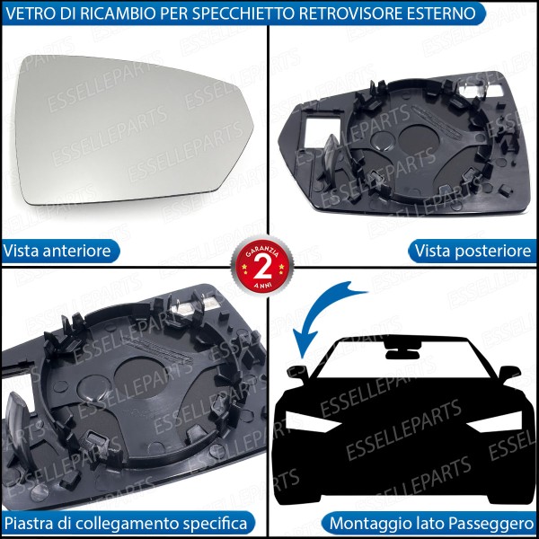 Specchietto Audi A1 MK2 Vetro Specchio Retrovisore Destro Termico