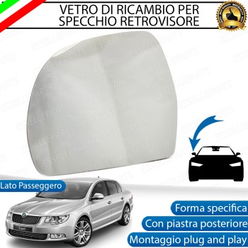 Specchietto Skoda Superb Mk2 Specchio Retrovisore Destro Termico Passeggero Specchietto Skoda Superb Mk2 Specchio Retrovisore Destro Termico Passeggero