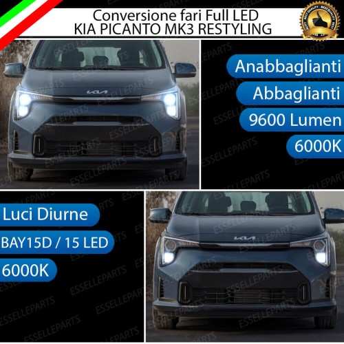 Conversione Fari Full LED 9600LM + Luci Diurne per KIA PICANTO MK3 RESTYLING
