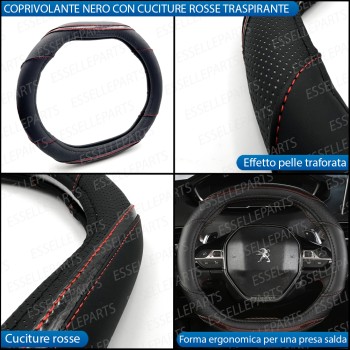 Coprivolante similpelle cuciture rosse per Peugeot 3008 MK3