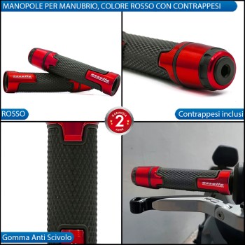 Manopole Manubrio Moto Scooter Rosso Antiscivolo Con Contrappesi per Yamaha