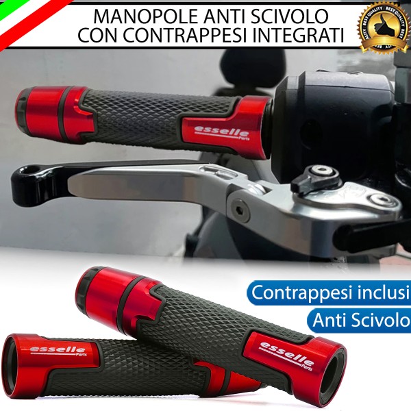 Manopole Manubrio Moto Scooter Rosso Antiscivolo Con Contrappesi per Suzuki