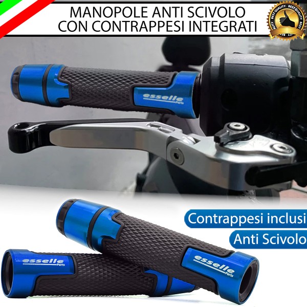 Manopole Manubrio Moto Scooter Blu Antiscivolo Con Contrappesi per Cagiva