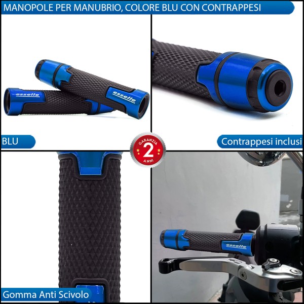 Manopole Manubrio Moto Scooter Blu Antiscivolo Con Contrappesi per Kymco
