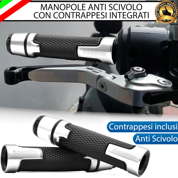 Manopole Manubrio Moto Scooter Argento Antiscivolo Con Contrappesi per Malaguti
