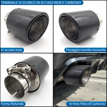 Terminale di Scarico in Vera Fibra di Carbonio IN 60-63mm OUT 100mm