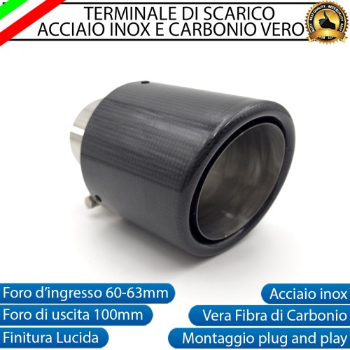 Terminale di Scarico in Vera Fibra di Carbonio IN 60-63mm OUT 100mm