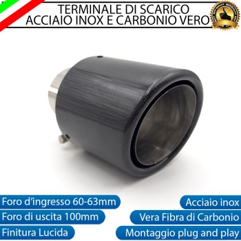 Terminale di Scarico in Vera Fibra di Carbonio IN 60-63mm OUT 100mm