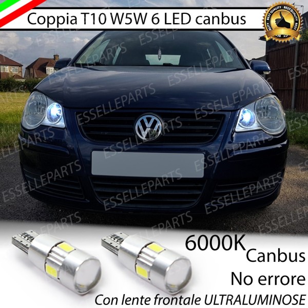 Coppia luci di posizione T10 W5W 6 LED canbus da 6000K Bianco 400 Lumen per Volkswagen Polo 9N Restyling Dal 2006