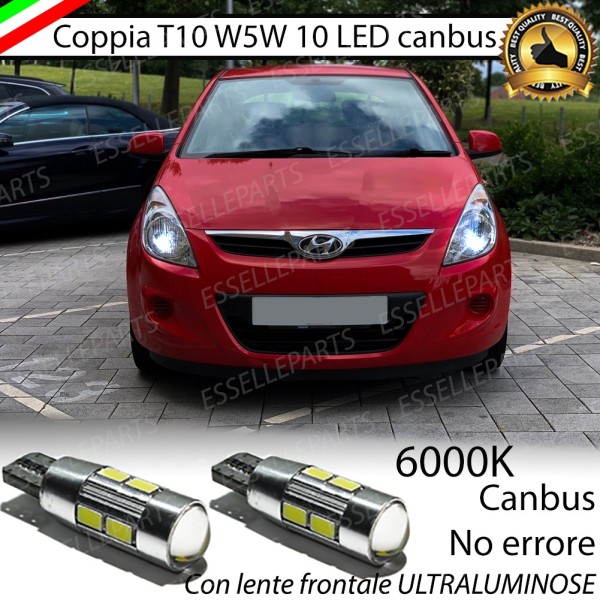 Coppia Lampade T10 W5W LED canbus con lente frontale per luci di posizione per Hyundai I20 I