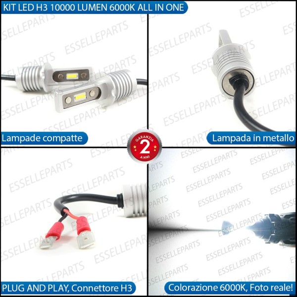 1 Lampadina LED H3 CANbus 4000LM, 6000K Luce Bianca