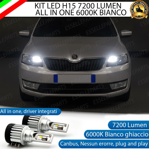 Kit LED H15 per Skoda Rapid Abbaglianti / Luci Diurne 7000 Lumen Canbus 6000K
