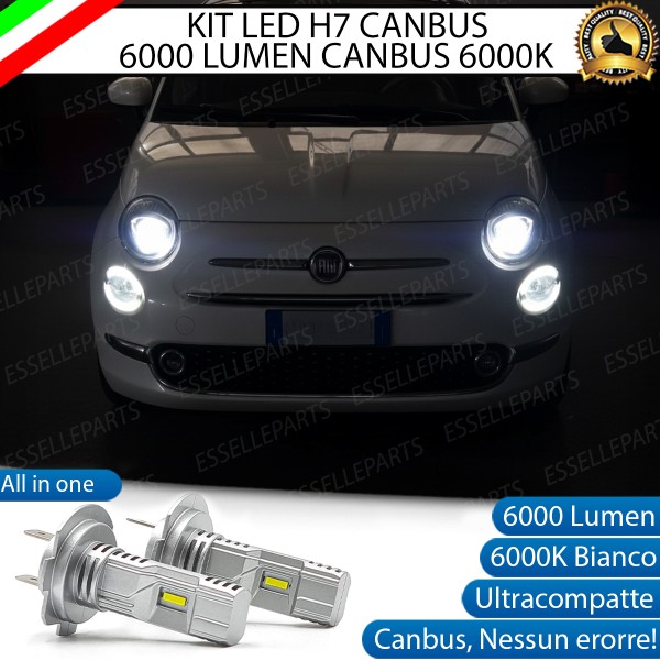 KIT LED H7 per Fiat 500 Restyling Anabbaglianti 6000 Lumen 6000K BIANCO Canbus