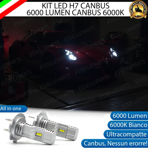 KIT LED H7 per Alfa Romeo 4C Anabbaglianti 6000 Lumen 6000K ALL IN ONE Canbus