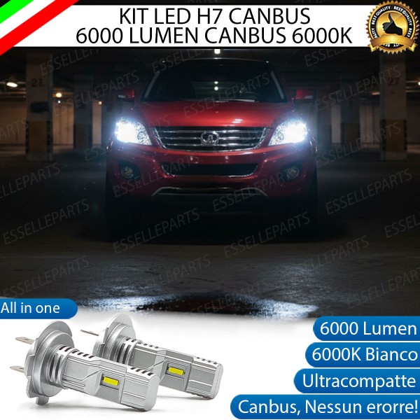 KIT LED H7 per Great Wall H6 Anabbaglianti 6000 Lumen 6000K ALL IN ONE Canbus