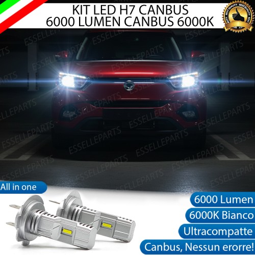 KIT LED H7 per Ssangyong Tivoli Anabbaglianti 6000 Lumen 6000K ALL IN ONE Canbus