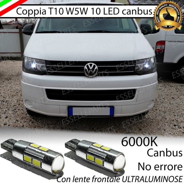 Coppia luci di posizione T10 W5W 10 LED canbus da 6000K Bianco 660 Lumen per VW Multivan Transporter T5 Restyling