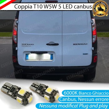 Coppia Luci Targa T10 W5W 5 LED canbus 6000K Bianco per Renault Kangoo 2 Restyling