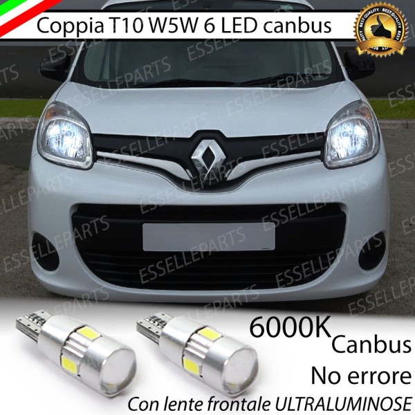 Coppia luci di posizione T10 W5W 6 LED canbus da 6000K Bianco 400 Lumen per Renault Kangoo 2 Pre-Restyling