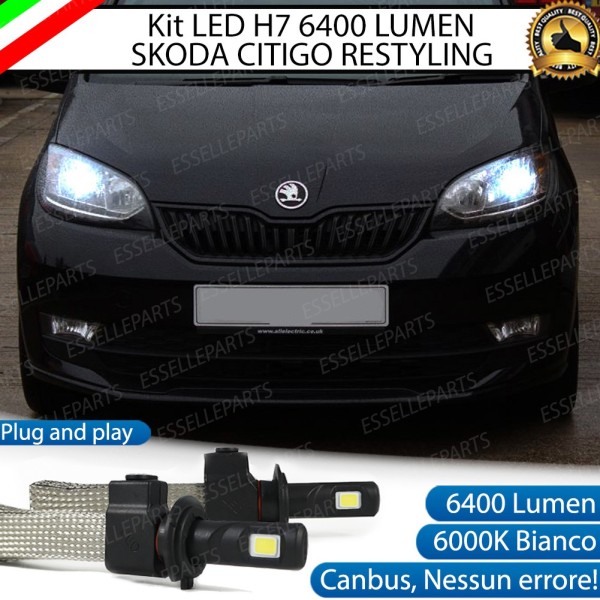 Kit Full LED H7 6400 LUMEN 6000K Anabbaglianti SKODA CITIGO fari a parabola doppia