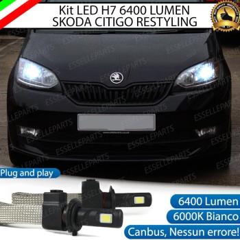 Kit Full LED H7 6400 LUMEN 6000K Anabbaglianti SKODA CITIGO fari a parabola doppia