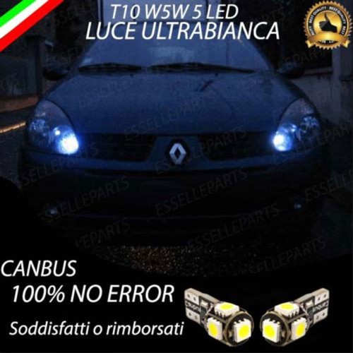 Coppia luci di posizione T10 W5W 5 LED canbus 6000K Bianco Renault Clio 2 Restyling
