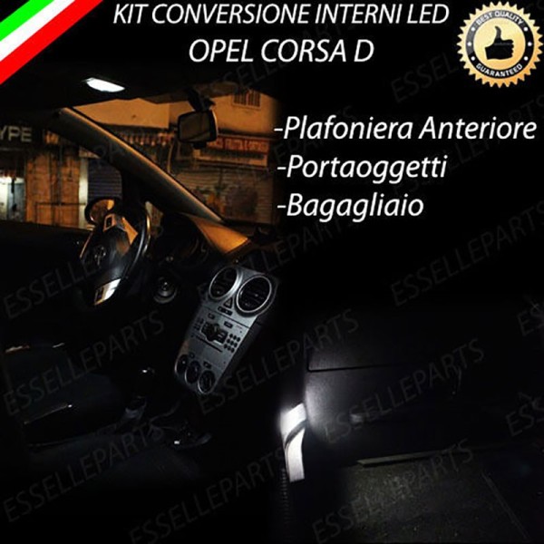 Kit LED interni Completo 6000K Bianco Canbus Opel Corsa D con plafoniera a 3 Punti