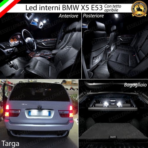 Kit LED interni + Luci targa LED 6000K Bianco Canbus BMW X5 E53 con Tetto Panoramico