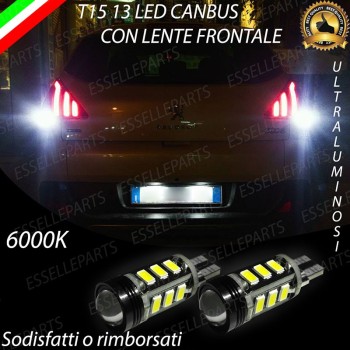 Coppia Lampade T15 13 LED con lente 6000K Canbus Retromarcia Peugeot 3008 con fari LED