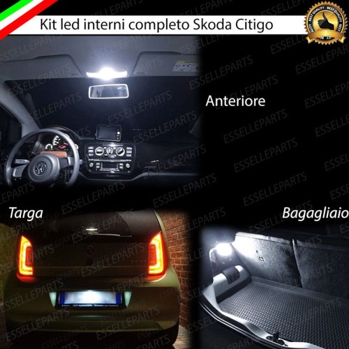 Kit LED interni + Luci targa LED 6000K Canbus Skoda Citigo con plafoniera a 3 punti