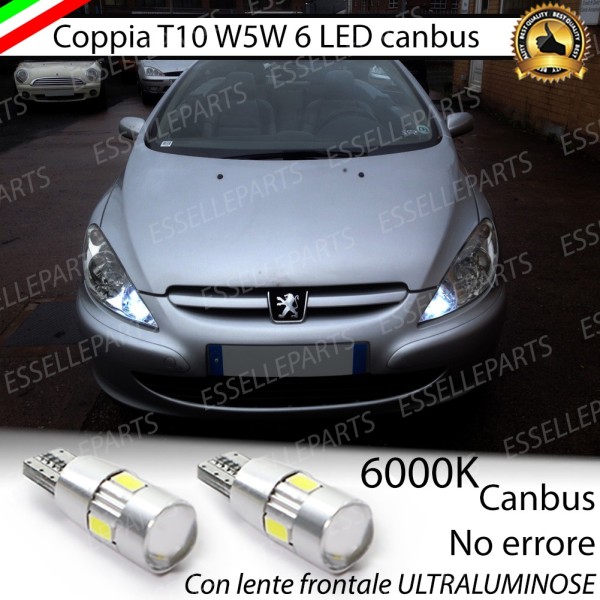 Coppia luci di posizione T10 W5W 6 LED canbus da 6000K Bianco 400 Lumen per Peugeot 307 Pre-Restyling