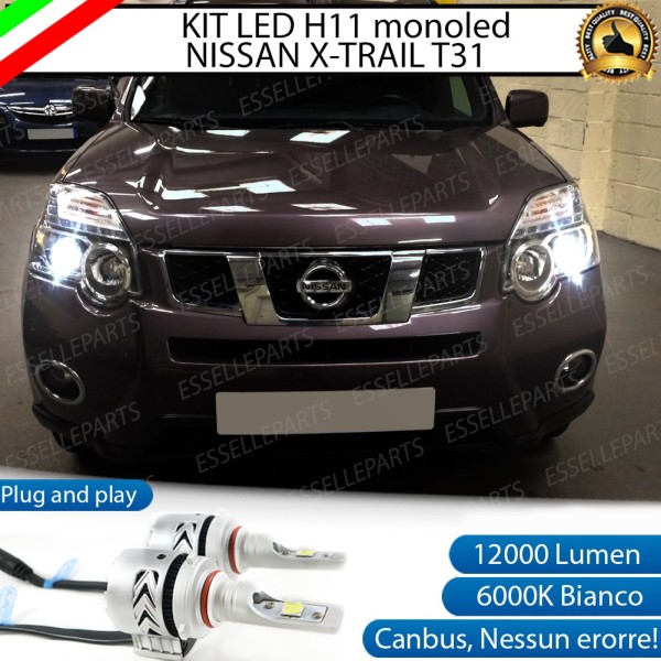 Kit Mono LED H11 12000 Lumen 6000K Anabbaglianti NISSAN X TRAIL MK2 Con Lenticolare