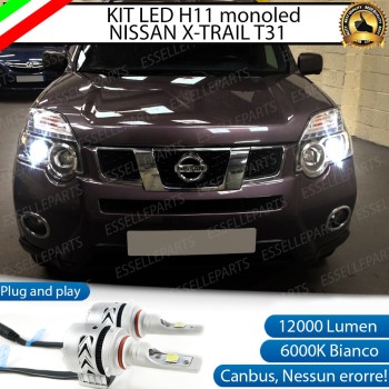 Kit Mono LED H11 12000 Lumen 6000K Anabbaglianti NISSAN X TRAIL MK2 Con Lenticolare
