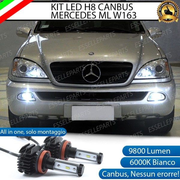 Kit Full LED H8 9800 Lumen 6000K bianco Fendinebbia per Mercedes ML W163 Dal 09/2000