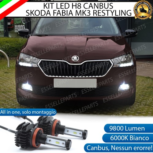 Kit Full LED H8 9800 Lumen 6000K bianco Fendinebbia per Skoda Fabia 3 Restyling