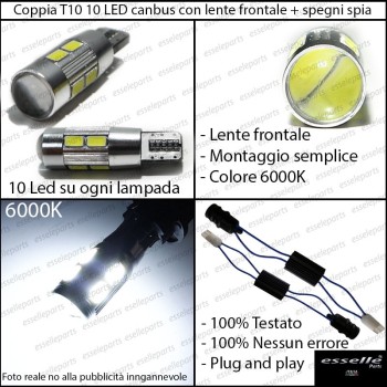 Coppia luci di posizione T10 W5W 10 LED canbus 6000K Bianco Fiat Panda MK2 169 Cross