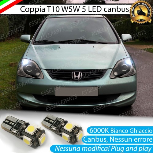 Coppia luci di posizione T10 W5W 5 LED canbus 6000K Bianco Honda Civic 7G Dal 2004